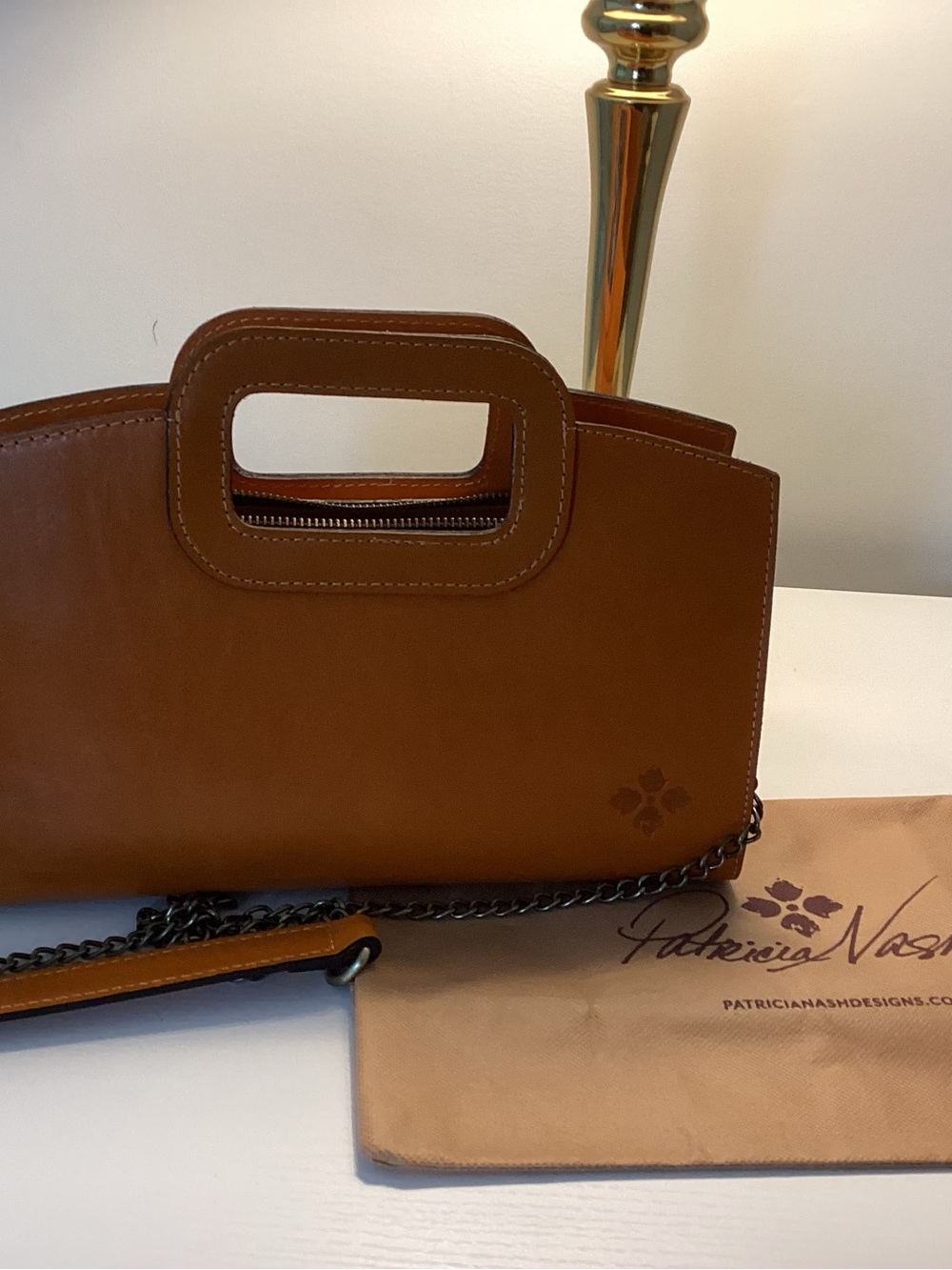 Patricia Nash Cognac Leather Crossbody with Top Handle
